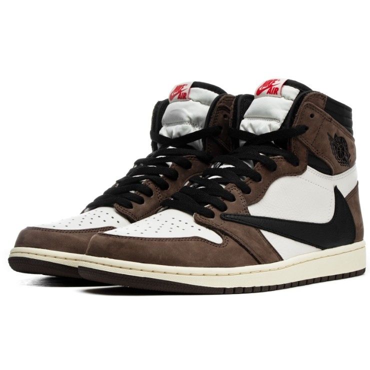 Nike Air Jordan 1 Travis Scott, коричневый с белым и черным, кожа, нубук, мужские, женские