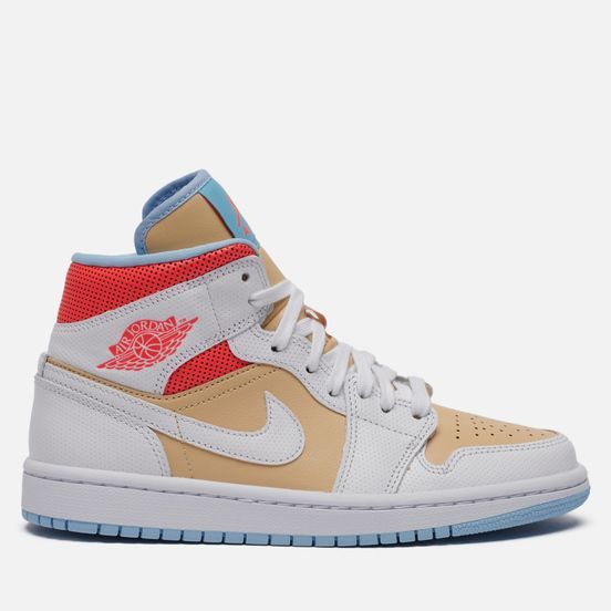 NikeNike Air Jordan 1 Mid SE, бежевый с белым, кожа, женские